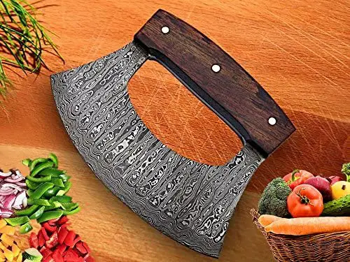 Handmade Demascus Ulu kitchen Knife