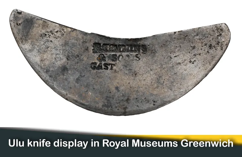 Ulu knife display in Royal Museums Greenwich, associated with the Franklin expedition of 1845.