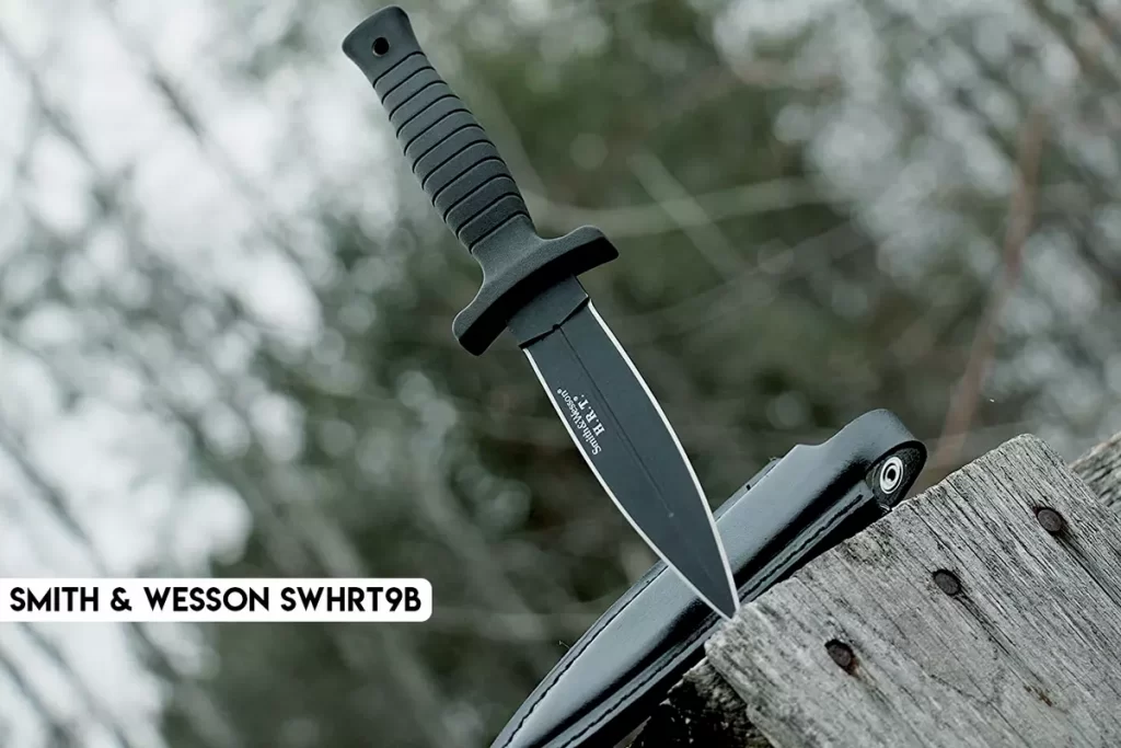 Smith & Wesson SWHRT9B is a fixed blade knife with a very thin blade and a small handle.