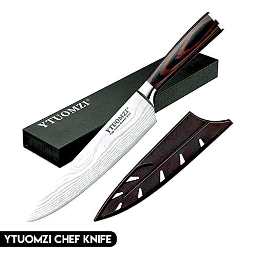 Ytuomzi Chef Knife is a good looking knife with a good look to it. The stainless steel blade is nice and thin.