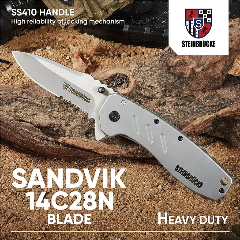 5 Best STEINBRÜCKE Pocket Knives Review 3 Sandvik 14C28N Blade Folding Knife
